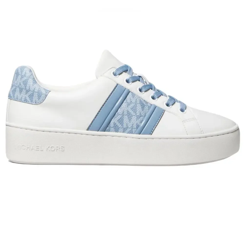 Michael Kors Poppy Logo Stripe Lace‎ Up Sneakers Women’s 8.5 White Blue